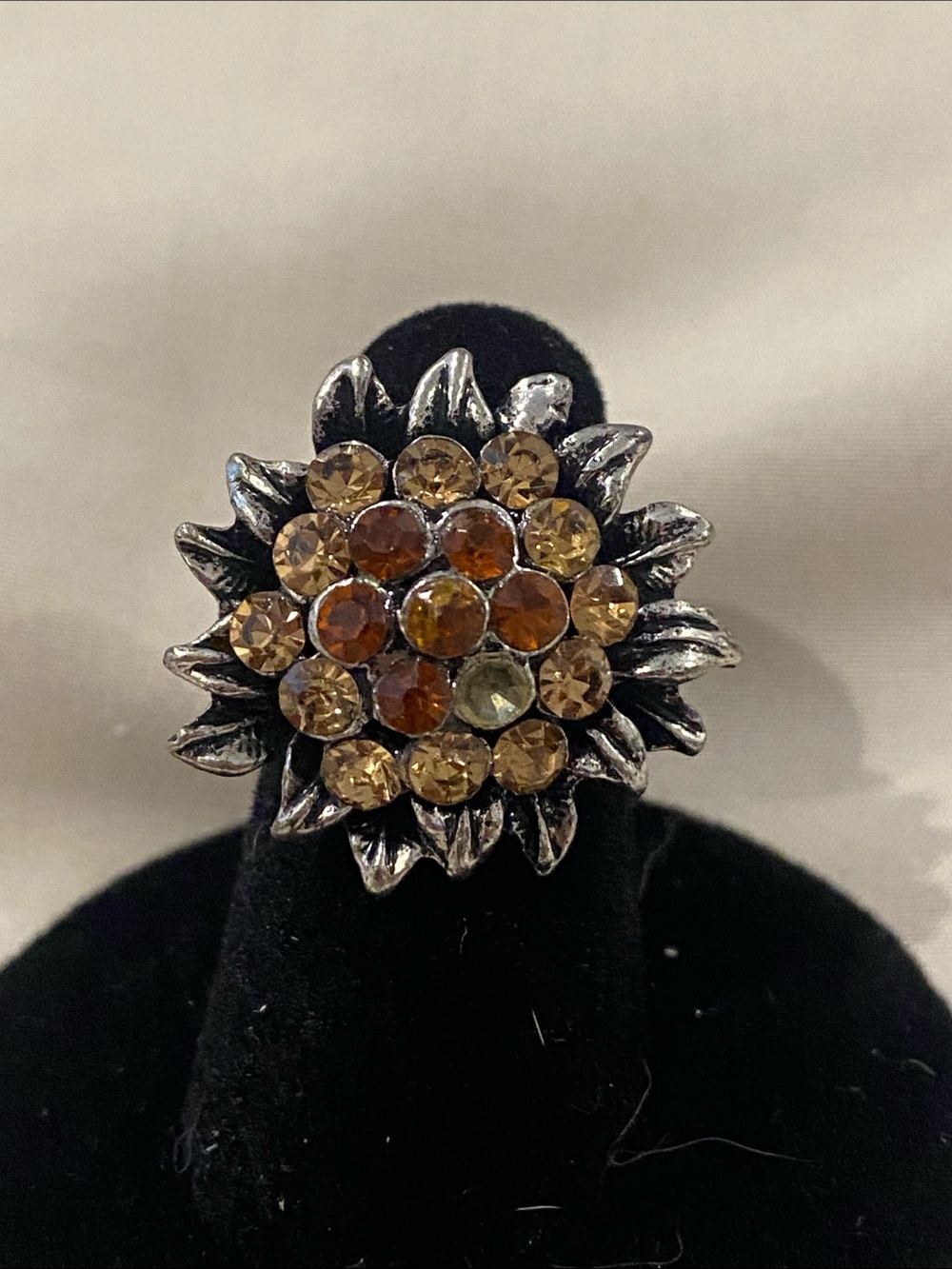 Sunflower Crystal Statement Ring in Amber and Champagne. One size